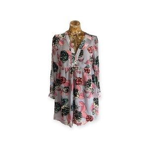 En Creme dress floral gray pink long sleeve  new nwt